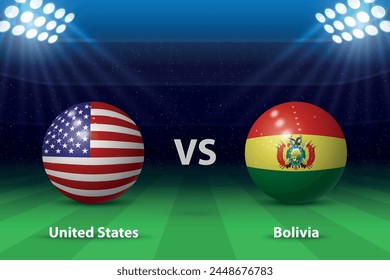 United States vs Bolivia. America football tournament 2024, Soccer scoreboard broadcast graphic template