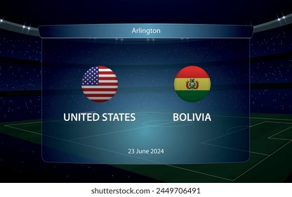 Estados Unidos vs Bolivia. Torneo de fútbol americano 2024, marcador de fútbol transmitido Plantilla gráfica