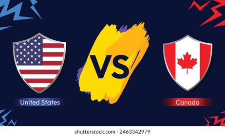 United States Vs Canada Cricket Match Fixture sports concept background with shield shapes and replaceable text, vector