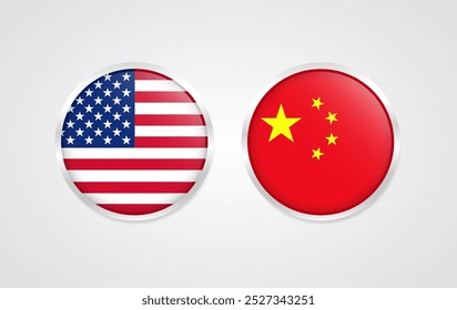 United States vs China Round Flag Icon. Circular National Flag on white Background vector illustration
