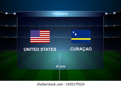 United States vs Curacao football scoreboard broadcast graphic soccer template