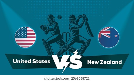 United States VS New Zealand Match , New Zealand Vs United States cricket match , Cricket match concept with creative illustration.eps