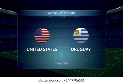 Estados Unidos vs Uruguay. Torneo de fútbol americano 2024, marcador de fútbol transmitido Plantilla gráfica