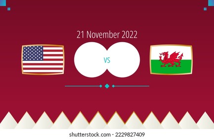 United States vs Wales football match, international soccer competition 2022. Versus icon.