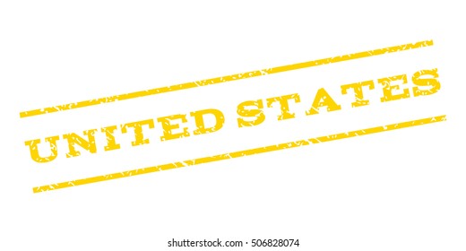 United States watermark stamp. Text tag between parallel lines with grunge design style. Rubber seal stamp with dirty texture. Vector yellow color ink imprint on a white background.