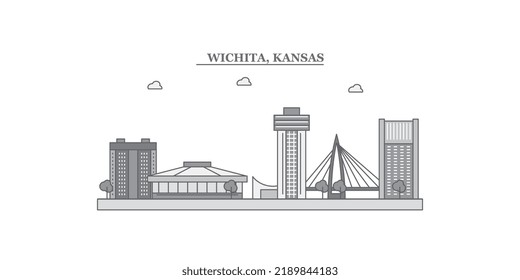 United States, Wichita city skyline isolated vector illustration, icons