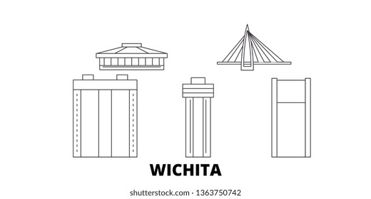 United States, Wichita line travel skyline set. United States, Wichita outline city vector illustration, symbol, travel sights, landmarks.