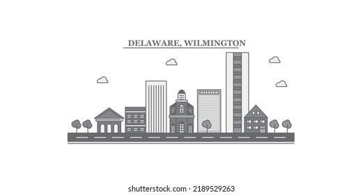 United States, Wilmington city skyline isolated vector illustration, icons