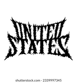 united states word with death metal font hand drawing vector isolated on white background.