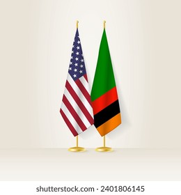 United States and Zambia national flag on a light background. Vector illustration.