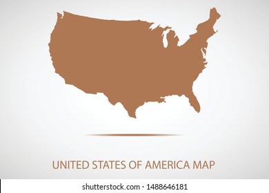 United tates of America map, brown color and country name. Map of North America. Vector map on gray background. Symbol for your web site design map logo. app, ui, Travel vector eps10.
