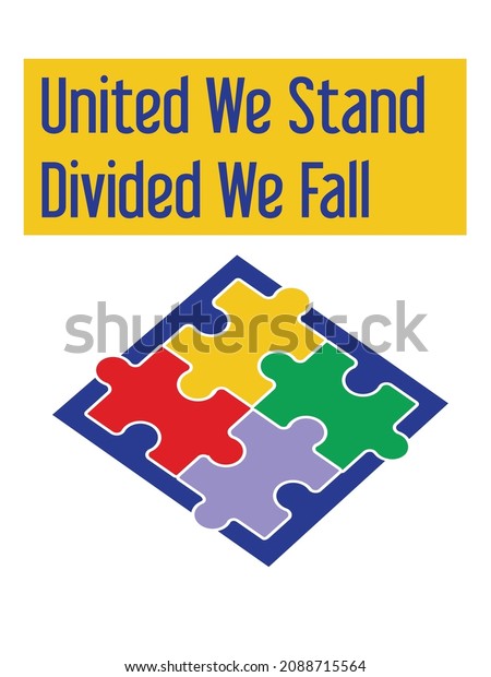 United We stand divided we fall proverb with\
jigsaw blocks