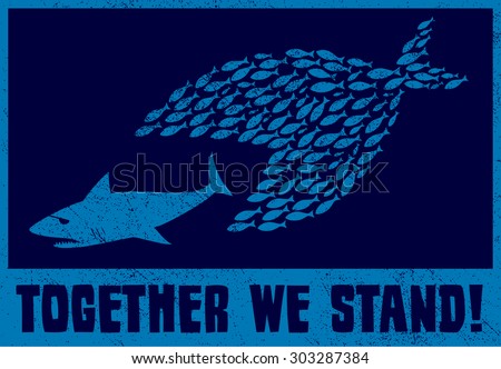 United we stand! Teamwork and collaboration concept illustration, small fish eat big fish