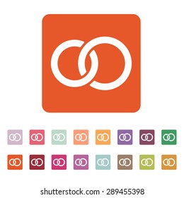 The United wedding ring icon. Marriage and glans symbol. Flat Vector illustration. Button Set