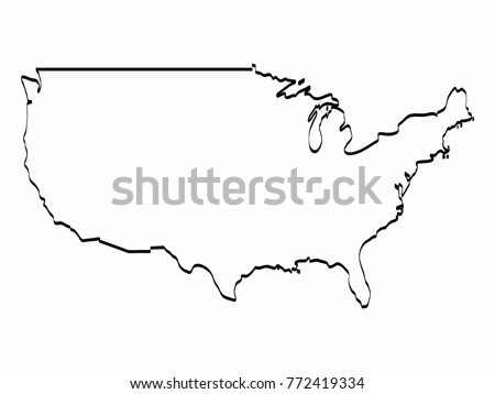 Unites State map outline graphic freehand drawing on white background. US of America icon. Vector illustration.