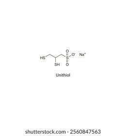 Unithiol flat skeletal molecular structure chelator drug used in heavy metal poisoning treatment. Vector illustration scientific diagram.
