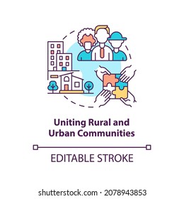 Uniting Rural And Urban Communities Concept Icon. Integration Between Cities And Countrysides Abstract Idea Thin Line Illustration. Vector Isolated Outline Color Drawing. Editable Stroke