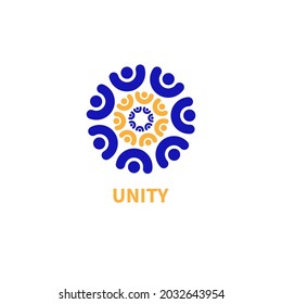 Unity abstract logo in shape of circle. Group of people concept. Community icon. Teamwork symbol. Network vector illustration