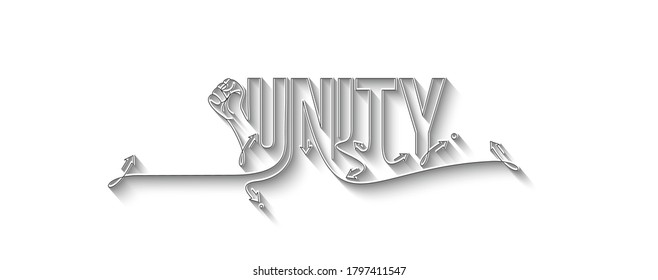 Unity Calligraphic line art Text shopping poster vector illustration Design.