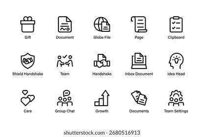 Colección de íconos de línea profesional de Unity Collaboration. Moderno paquete de contorno de Vector mínimo que destaca el trabajo en equipo, la colaboración y los diseños de grupos creativos.