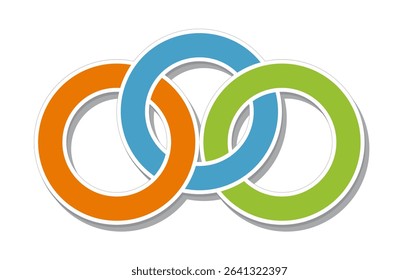 Unity in color, a trio of interlinked rings representing harmony and balance, vector illustration.