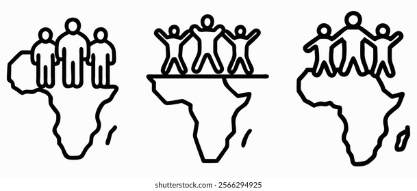 Unity and Community on Africa Map  Line Art Set