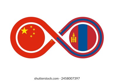 unity concept. china and mongolia flags. chinese and mongolian language translation icon. vector illustration isolated on white background