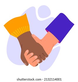 Unity concept. Different people unite together. Connected hands and pieces. A group of people strives for a connection. Together strength, confidence and support. Flat vector illustration