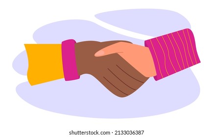 Unity concept. Different people unite together. Connected hands and pieces. A group of people strives for a connection. Together strength, confidence and support. Flat vector illustration
