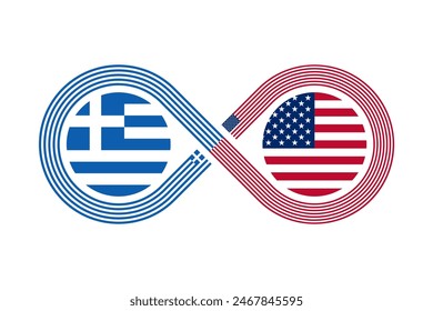 concepto de unidad. banderas de grecia y estados unidos. ícono de la traducción del griego y del inglés americano. Ilustración vectorial aislada sobre fondo blanco