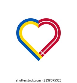 unity concept. heart outline icon with ukraine and denmark flags. vector illustration isolated on white background