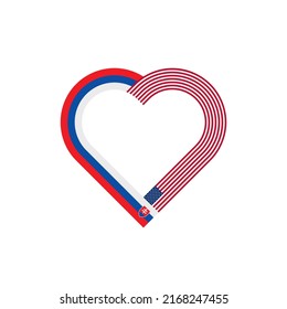 Einheitskonzept. Herzumriss-Symbol der Slovakia und der geeinten Staaten Flaggen. Vektorgrafik einzeln auf weißem Hintergrund