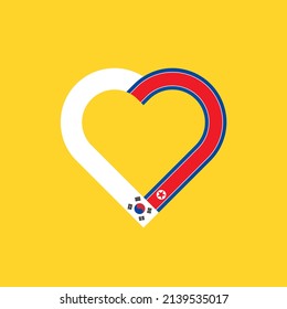 unity concept. heart ribbon icon of south korea and north korea flags. vector illustration isolated on yellow background