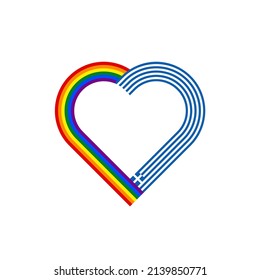 unity concept. heart ribbon icon of rainbow and greece flags. vector illustration isolated on white background