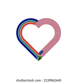 unity concept. heart ribbon icon of south africa and united states flags. vector illustration isolated on white background