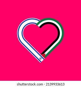 unity concept. heart ribbon icon of israel and palestine flags. vector illustration isolated on pink background