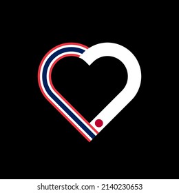 unity concept. heart ribbon icon of thailand and japan flags. vector illustration isolated on black background