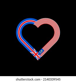 unity concept. heart ribbon icon of united kingdom and malaysia flags. vector illustration isolated on black background