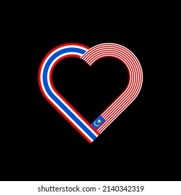 ícono de la cinta de corazón de banderas de tailandia y malasia. ilustración vectorial aislada en fondo negro