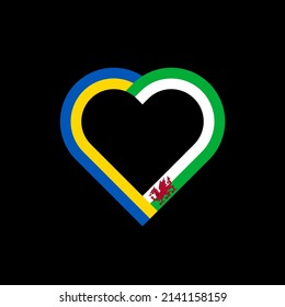 Herzbandsymbol von ukraine und wales Flaggen. Vektorgrafik einzeln auf schwarzem Hintergrund	