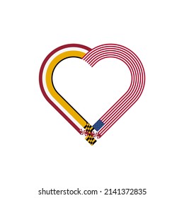 unity concept. heart ribbon icon of maryland and united states flags. vector illustration isolated on white background	