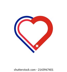 Herzumriss-Symbol der France- und der Schweiz-Flaggen. Vektorgrafik einzeln auf weißem Hintergrund