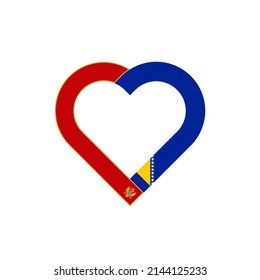 unity concept. heart ribbon icon of montenegro and bosnia and herzegovina flags. vector illustration isolated on white background