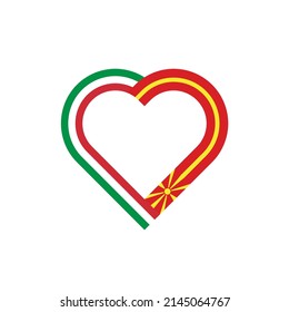 unity concept. heart ribbon icon of italy and north macedonia flags. vector illustration isolated on white background
