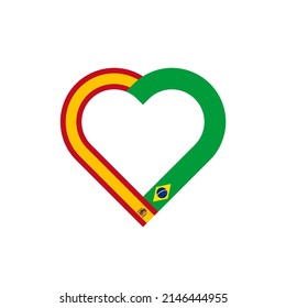 unity concept. heart ribbon icon of spain and brazil flags. vector illustration isolated on white background