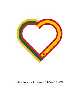 concepto de unidad. icono de la cinta de corazón de banderas de lituania y españa. ilustración vectorial aislada en fondo blanco