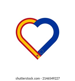 unity concept. heart ribbon icon of spain and european union flags. vector illustration isolated on white background