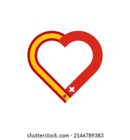 unity concept. heart ribbon icon of spain and switzerland flags. vector illustration isolated on white background