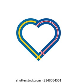 concepto de unidad. icono de la cinta de corazón de banderas de suecia e islandia. ilustración vectorial aislada en fondo blanco
