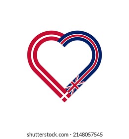 concepto de unidad. icono de la cinta de corazón de dinamarca y banderas del reino unido. ilustración vectorial aislada en fondo blanco
